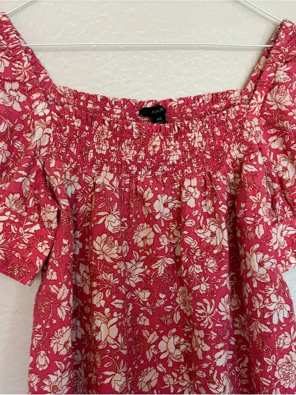J Crew 99% Cotton Women's Pink, White, Gold Floral Babydoll Coquette Style Dress